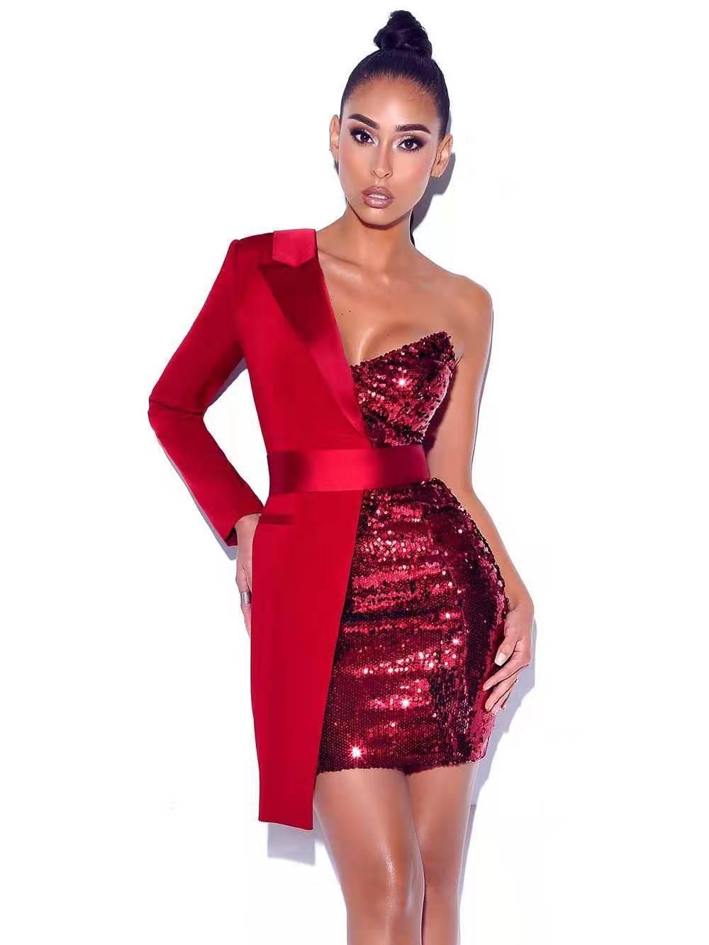 Red Paneled Sequin Dress - HEPSIBAH SHOP