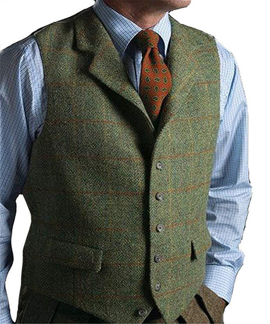 men suits plaid tweed gilet - HEPSIBAH SHOP