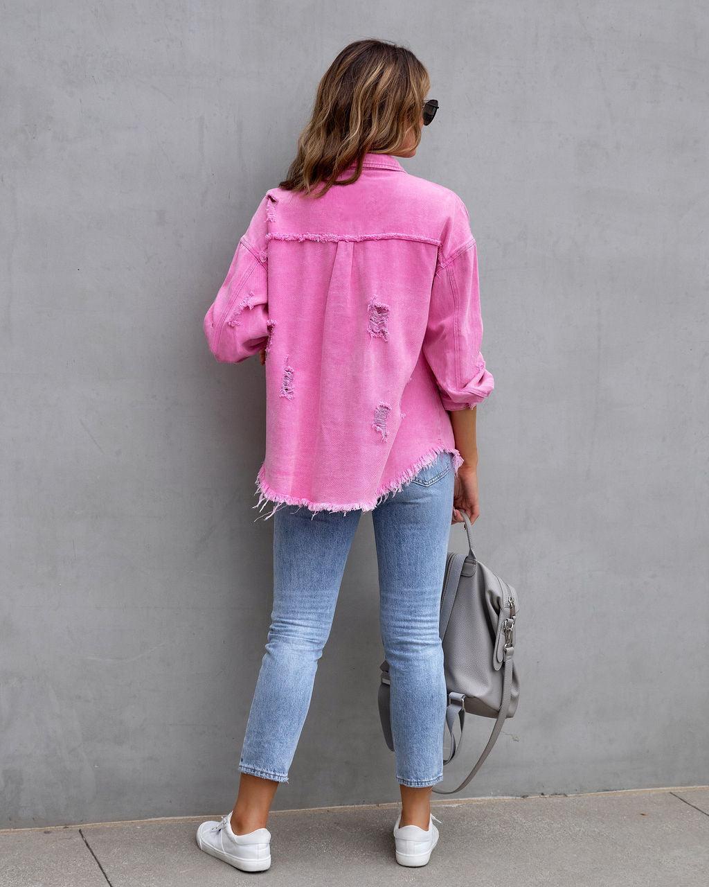 Fashion Ripped Shirt Jacket Female Autumn And Spring Casual Tops Womens Clothing - HEPSIBAH SHOP