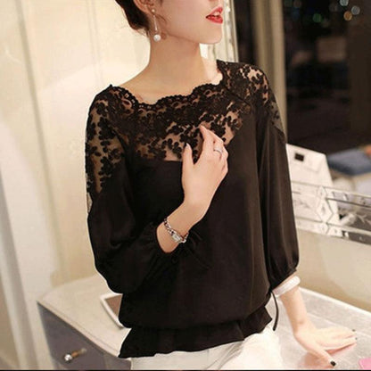 Loose stitching lace shirt - HEPSIBAH SHOP