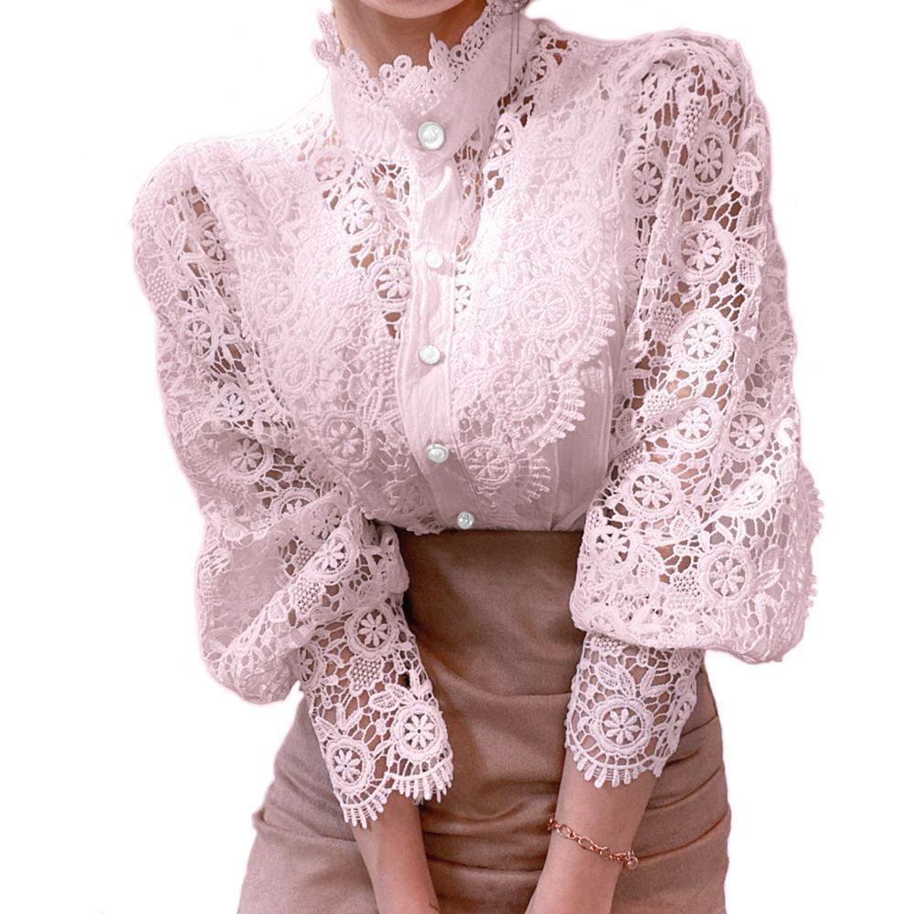 Lace Shirt Pearl Button Top - HEPSIBAH SHOP