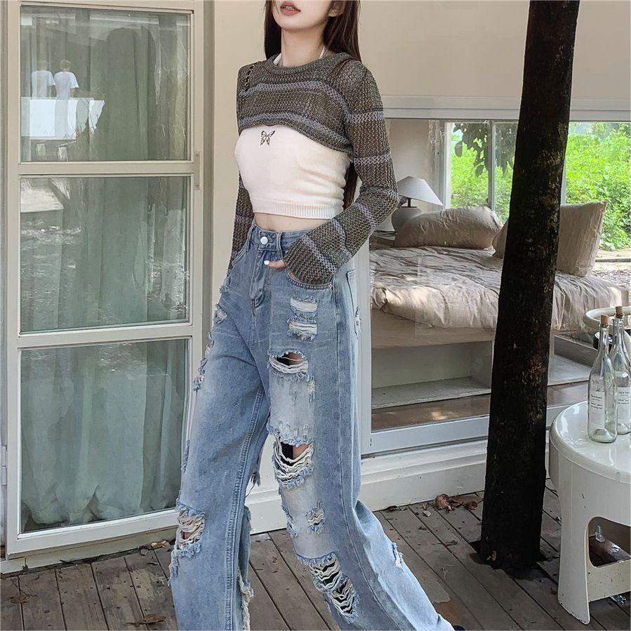 Women's High Street Straight Ripped Jeans - HEPSIBAH SHOP