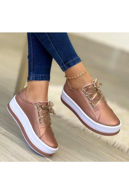 Flat Sneakers Women Ribbon Lace-up - HEPSIBAH SHOP