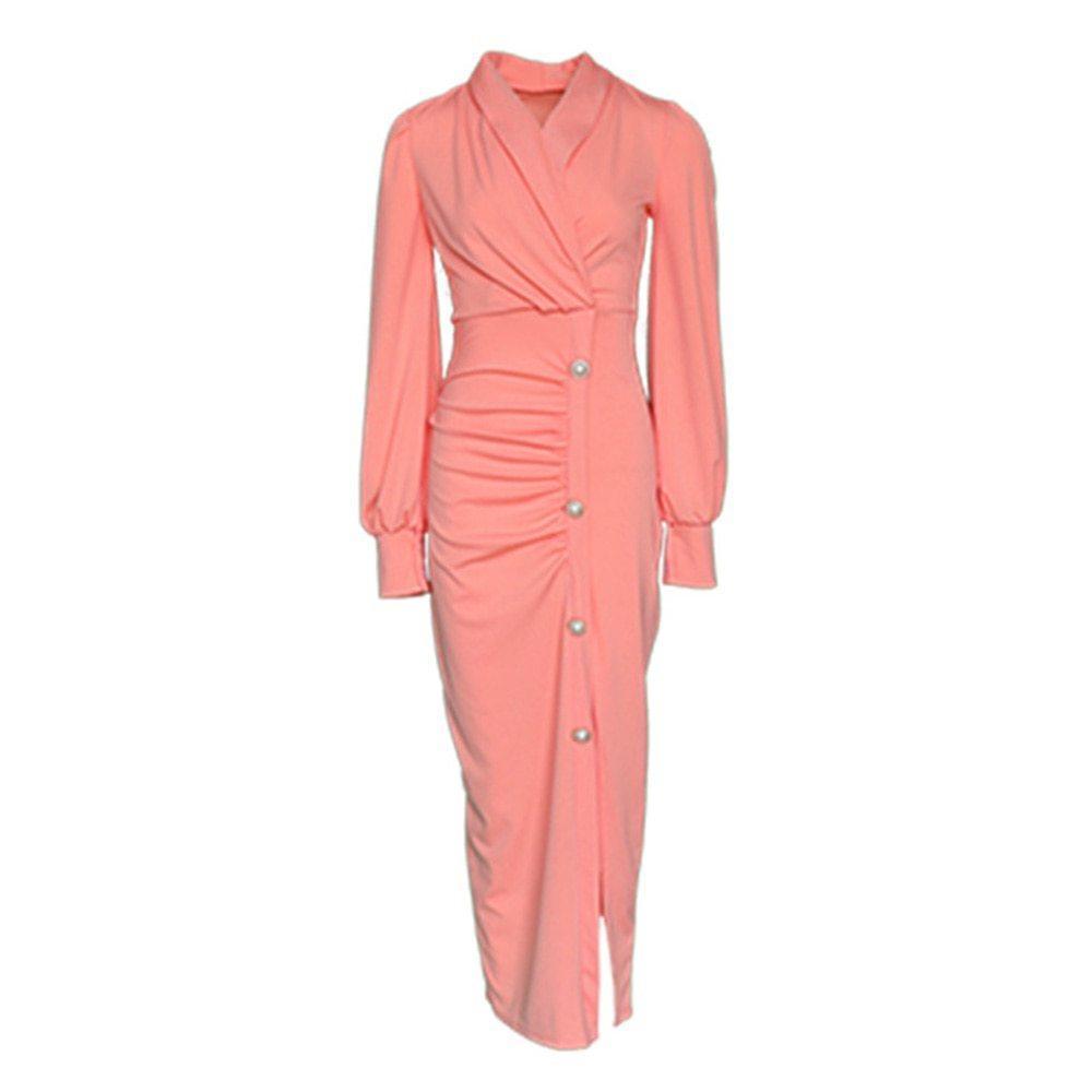 African cute woman pink long-sleeved dress office dresses - HEPSIBAH SHOP