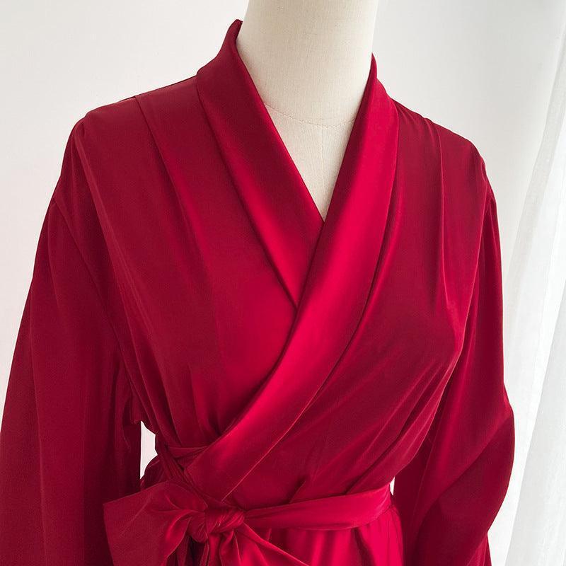 Mid-Length Ice Silk French Dressing Gown - HEPSIBAH SHOP