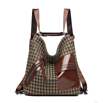 Houndstooth Backpack Ladies Rivet Design - HEPSIBAH SHOP