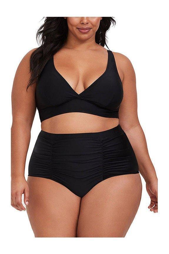 V-neck high waist pleated swimwear two piece set - HEPSIBAH SHOP