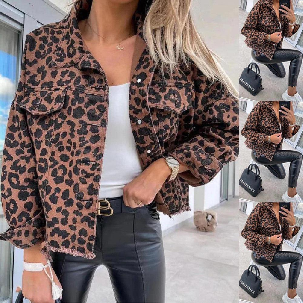 Women's Printed Denim Leopard Print Jacket - HEPSIBAH SHOP