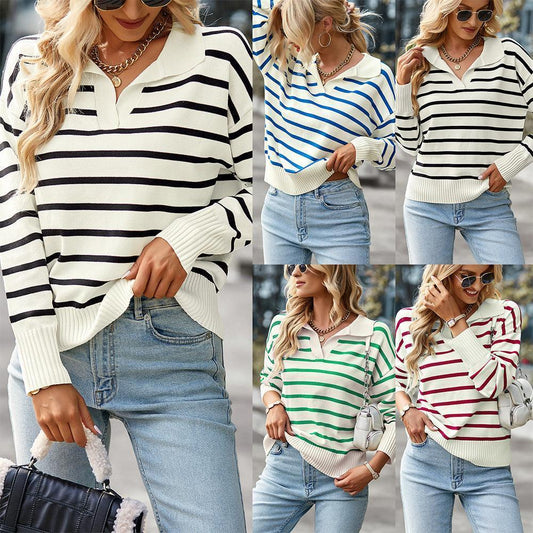 Striped Sweater Soft Comfortable Thermal Top Casual - HEPSIBAH SHOP