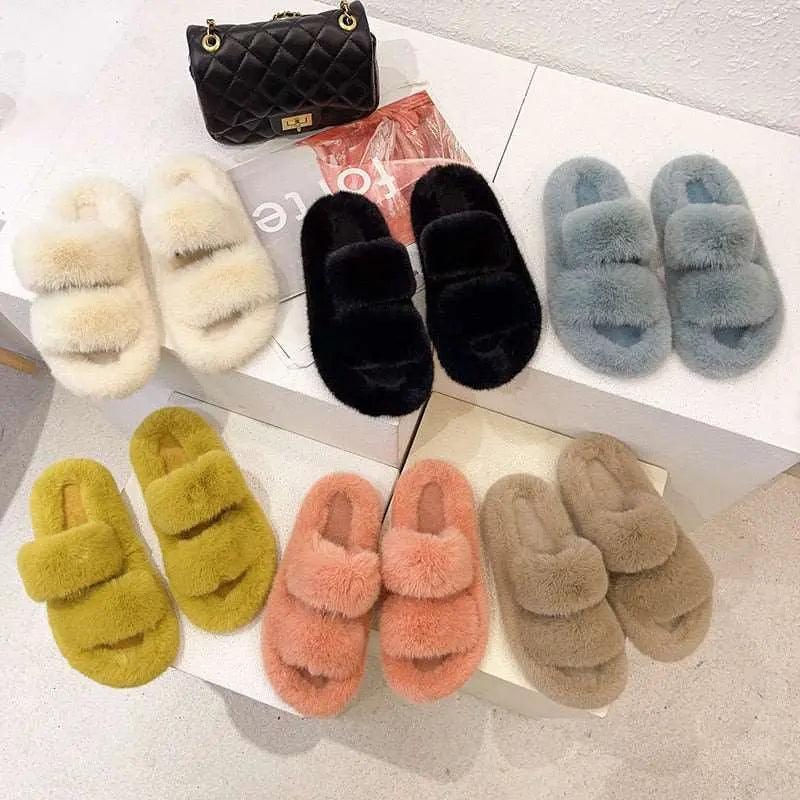 Women Fur Furry Slippers Soft Indoor Slides - HEPSIBAH SHOP