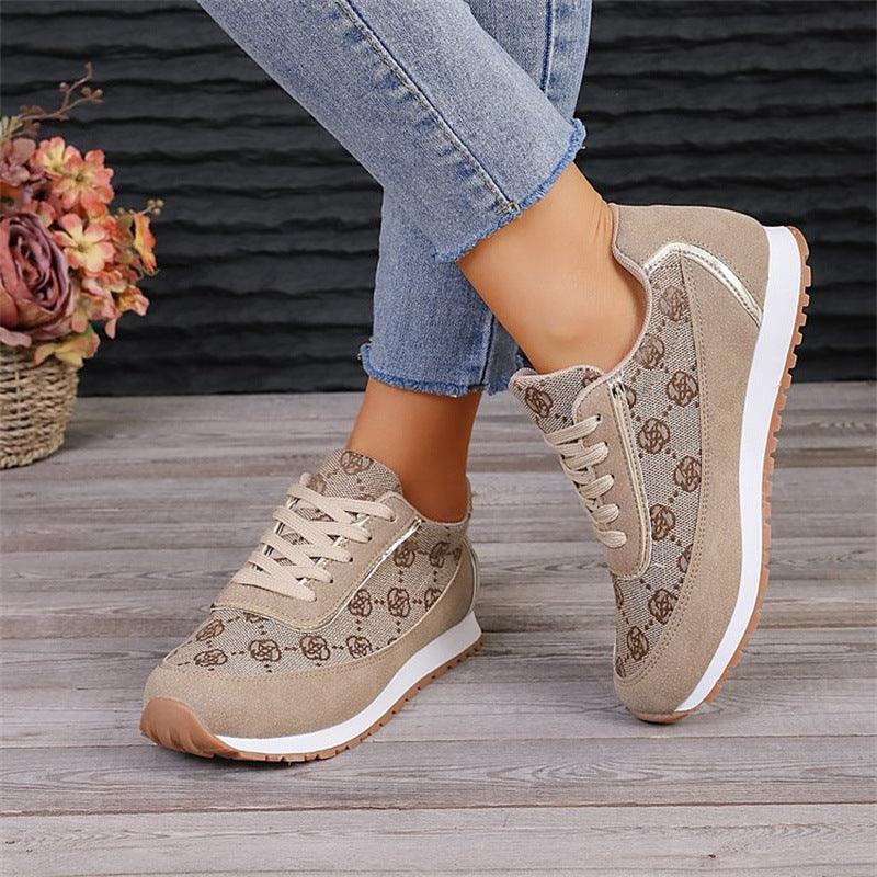 Flower Print Lace-up Sneakers Casual Fashion Lightweight Breathable Walking Running Sports Shoes Women Flats - HEPSIBAH SHOP