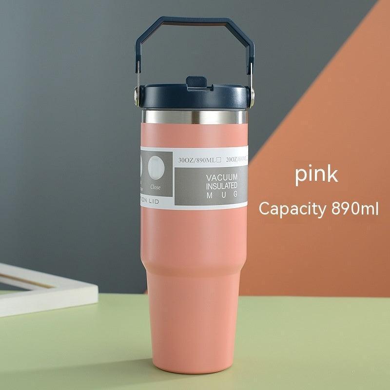 Portable Car Cup Stainless Steel Cup Travel Sports Water Bottle With Handle Cover Coffee Tumbler Cup - HEPSIBAH SHOP