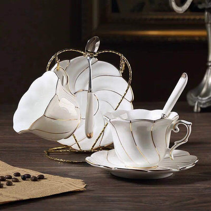 Cup and dish holder flower tea ceramic suit