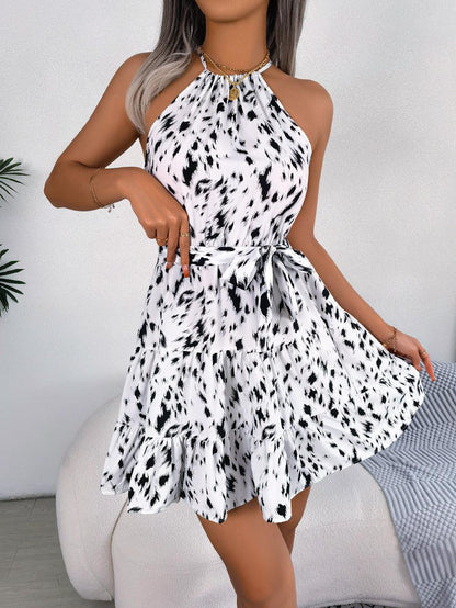 Casual Leopard Print Ruffled Swing Dress Summer Fashion Beach Dresses Women - HEPSIBAH SHOP