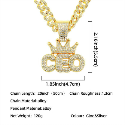 European Hip Hop Full Diamond Pendant Cuban Necklace - HEPSIBAH SHOP