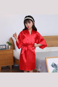 Children's Solid Color Dressing Gown Silk Nightgown Skirt Satin Bathrobe Long Cardigan Kimono - HEPSIBAH SHOP