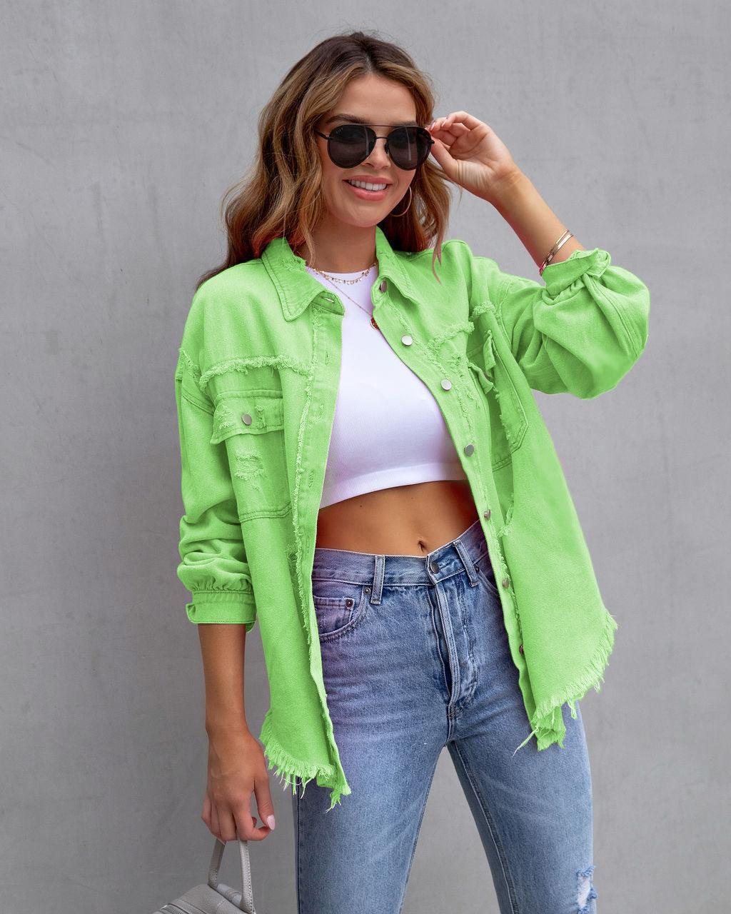 Fashion Ripped Shirt Jacket Female Autumn And Spring Casual Tops Womens Clothing - HEPSIBAH SHOP