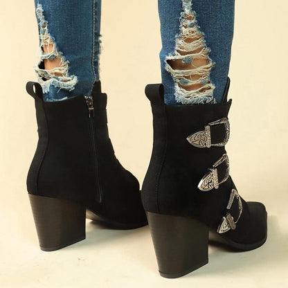 Chunky Heel Pointed Toe Mid-Calf Boots - HEPSIBAH SHOP