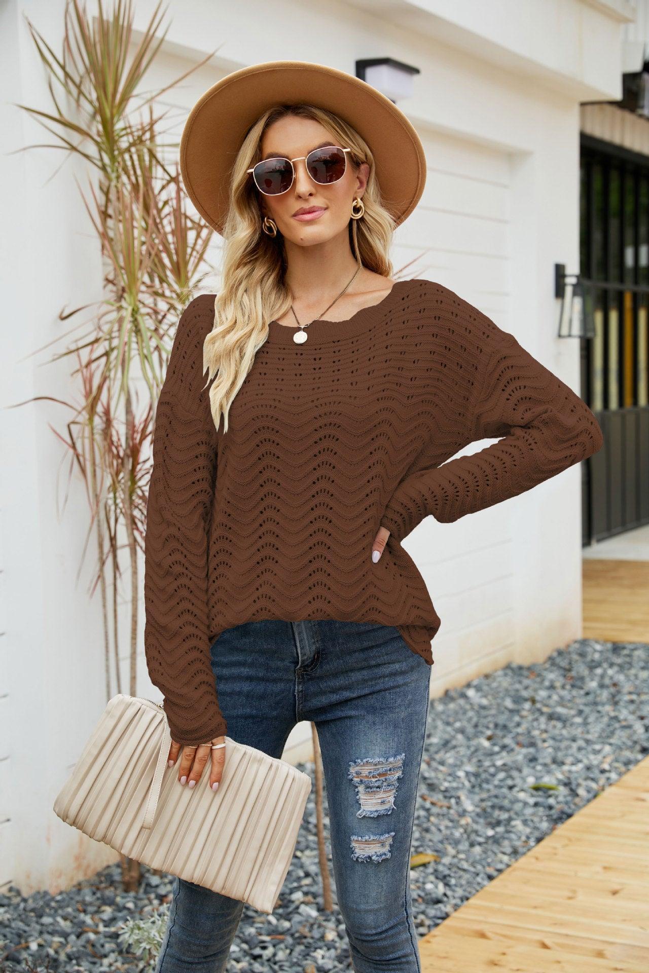 Hollow Pullover Lace Knit Word Neck Off Shoulder Sweater Women - HEPSIBAH SHOP