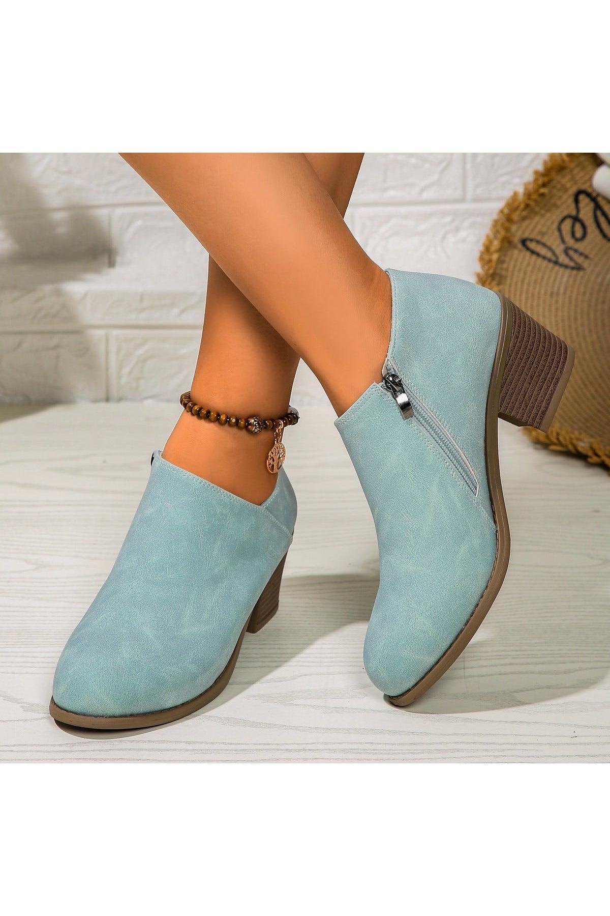 Chunky Heel Round Toe Ankle Boots - HEPSIBAH SHOP