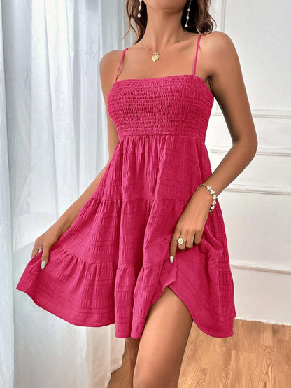 Summer Square-collar Suspender Pleated Dress Fashion Solid Color Beach Dresses For Womens Clothing - HEPSIBAH SHOP