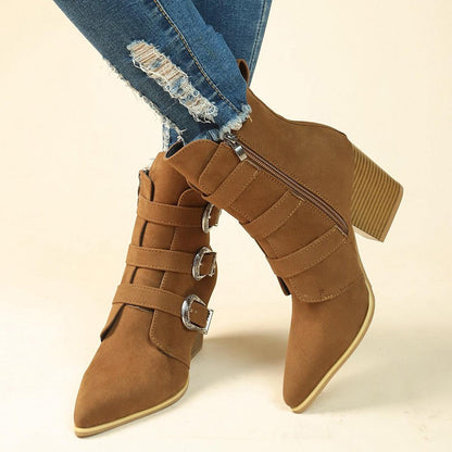 Chunky Heel Pointed Toe Mid-Calf Boots - HEPSIBAH SHOP