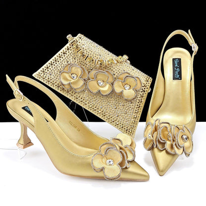 Women's Pointed Toe Shoes Bag Set Handmade Flower Decoration Simple Banquet Style - HEPSIBAH SHOP