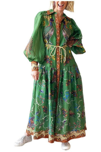 Women's Printed Cardigan Wide Hem Long Sleeve Dress - HEPSIBAH SHOP