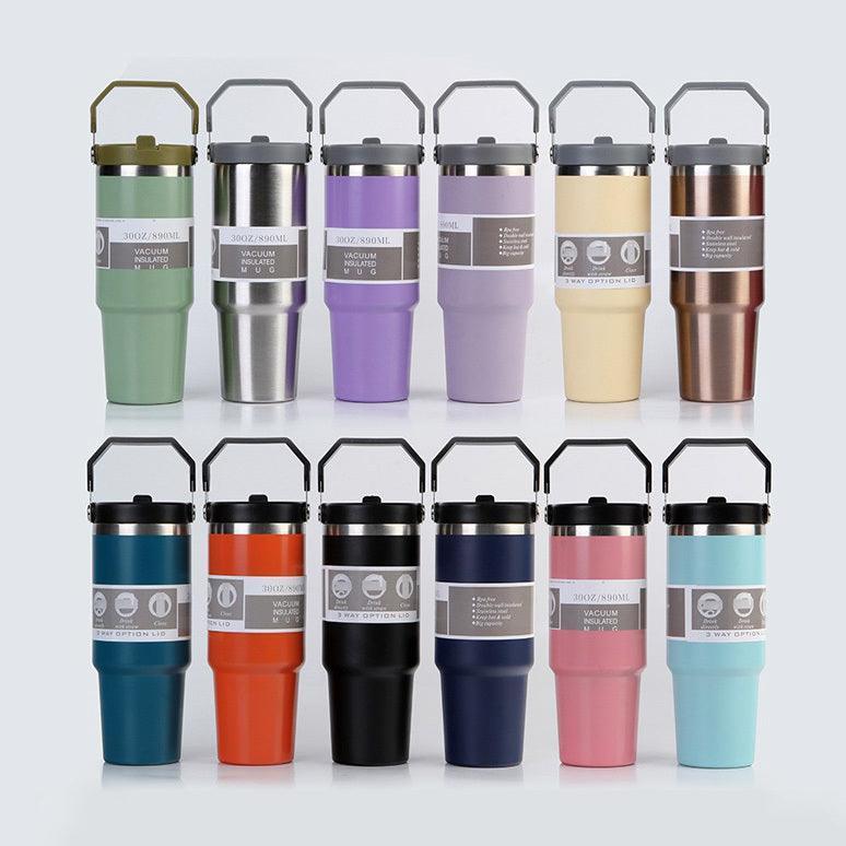 Portable Car Cup Stainless Steel Cup Travel Sports Water Bottle With Handle Cover Coffee Tumbler Cup - HEPSIBAH SHOP