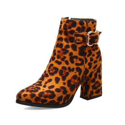 Leopard print chunky heel boots - HEPSIBAH SHOP