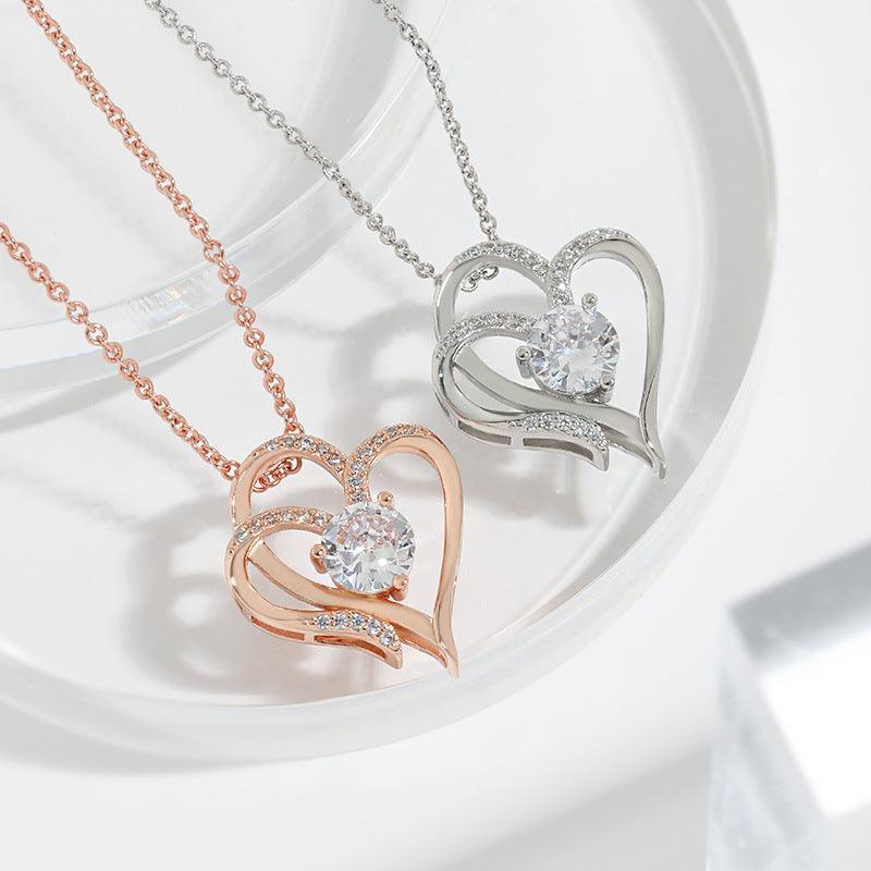 Zircon Double Love Necklace With Rhinestones - HEPSIBAH SHOP