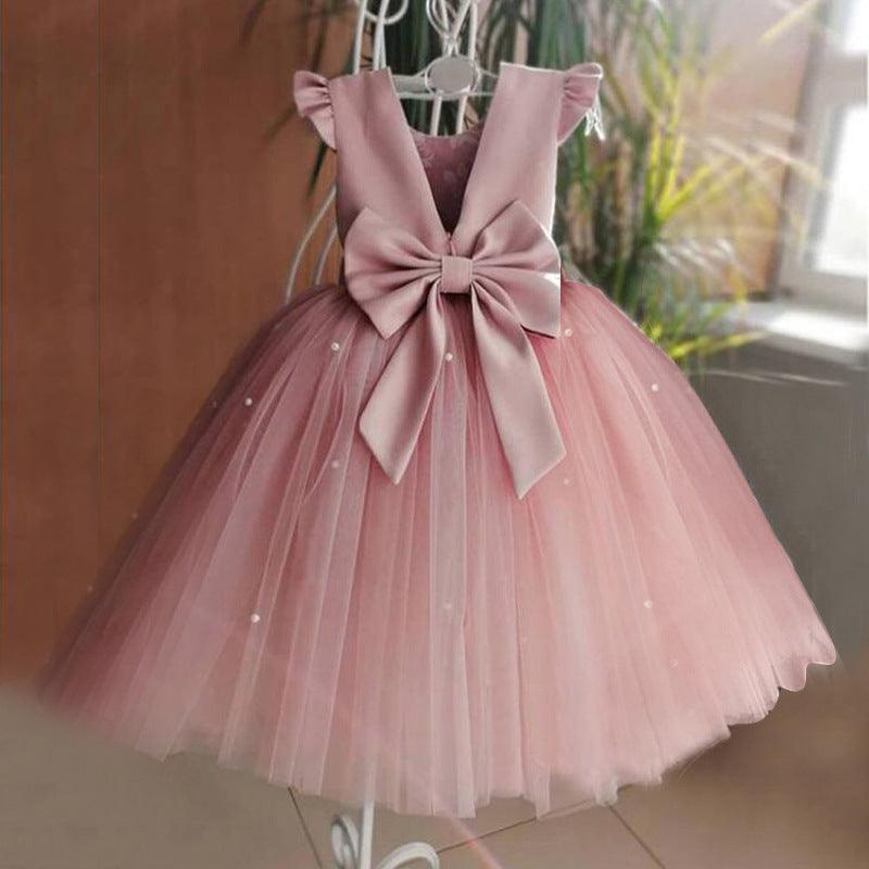 Girl's Gown Mesh Backless Bow Umbrella Princess Dress - HEPSIBAH SHOP