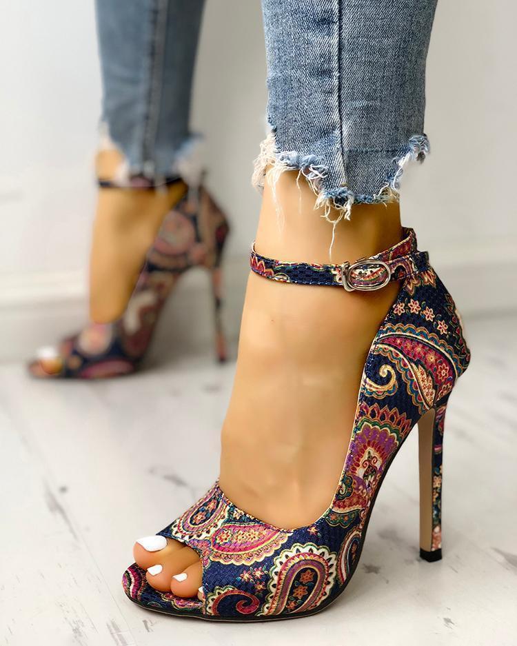 Printed toe buckle high heels - HEPSIBAH SHOP