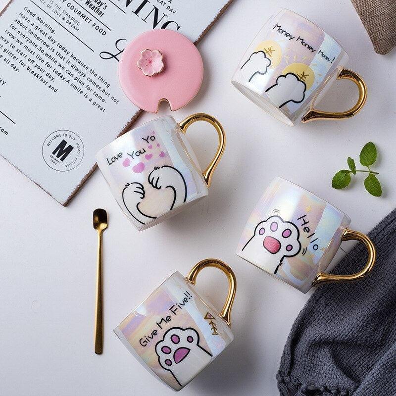 Cartoon Ceramics Mug With Lid and Spoon Coffee Milk Mugs Cute Creative Breakfast Cup Valentine's Day Wedding Birthday Gift