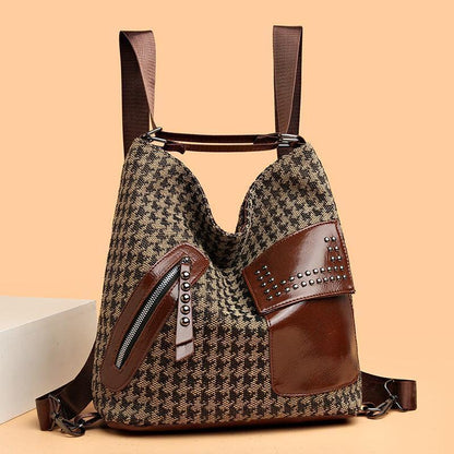 Houndstooth Backpack Ladies Rivet Design - HEPSIBAH SHOP