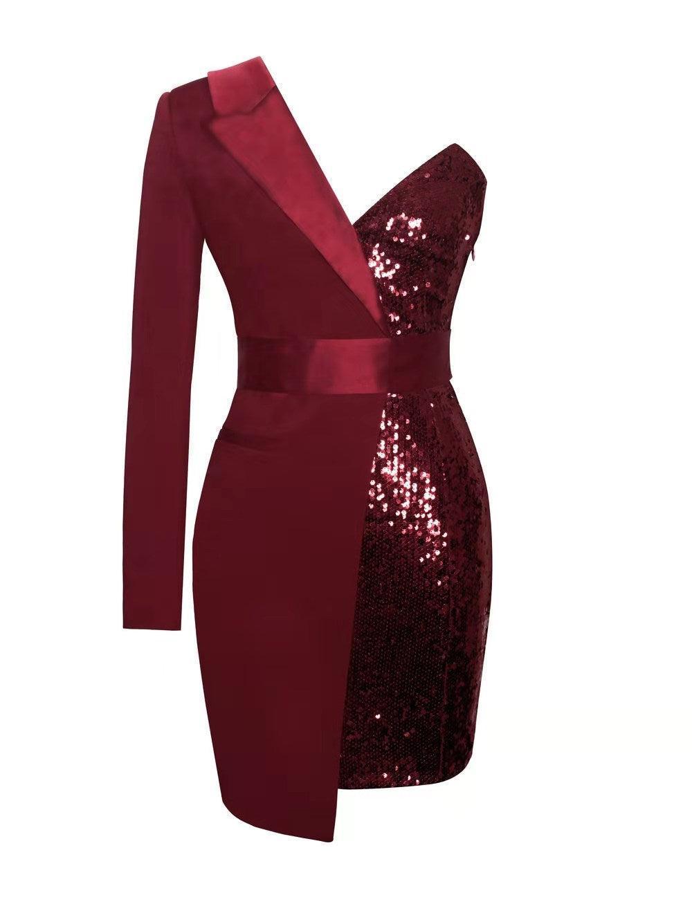 Red Paneled Sequin Dress - HEPSIBAH SHOP