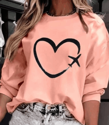 Autumn sweater heart-shaped printed women's top - HEPSIBAH SHOP