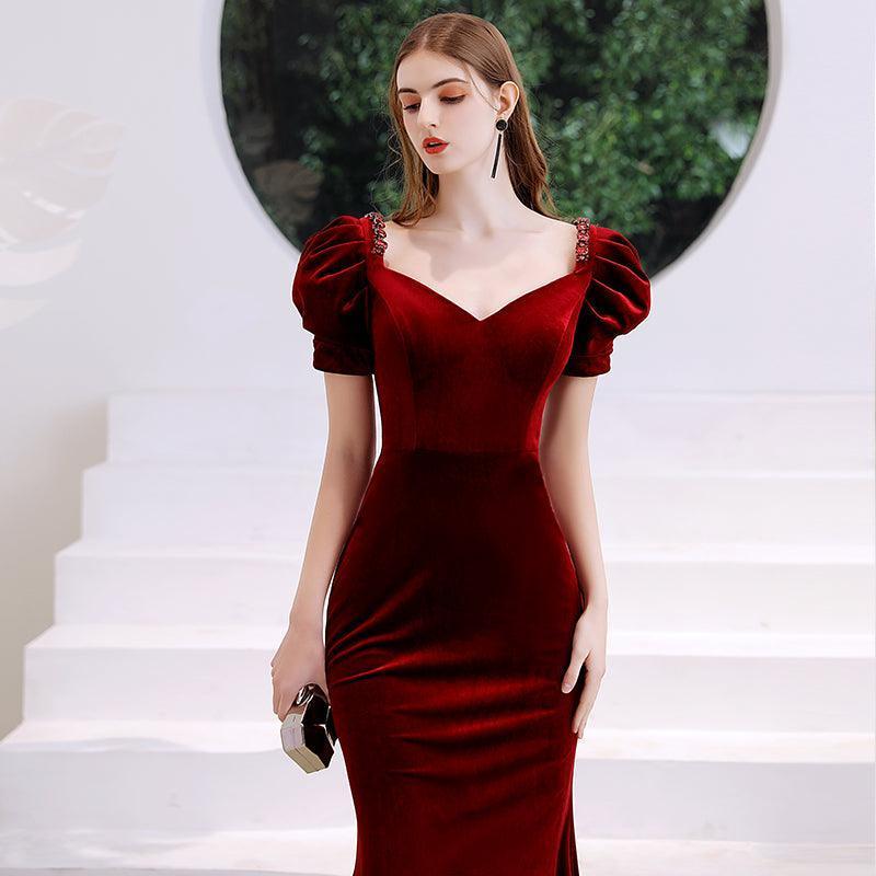 Wine Red Fishtail Evening Dress Woman - HEPSIBAH SHOP