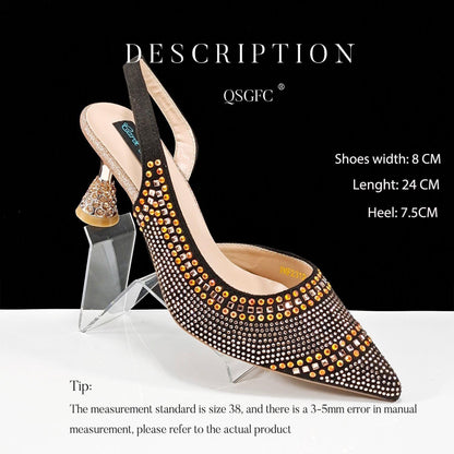 Fashion Simple Pointed Striped Hot Drilling Women Low-cut High Heels - HEPSIBAH SHOP