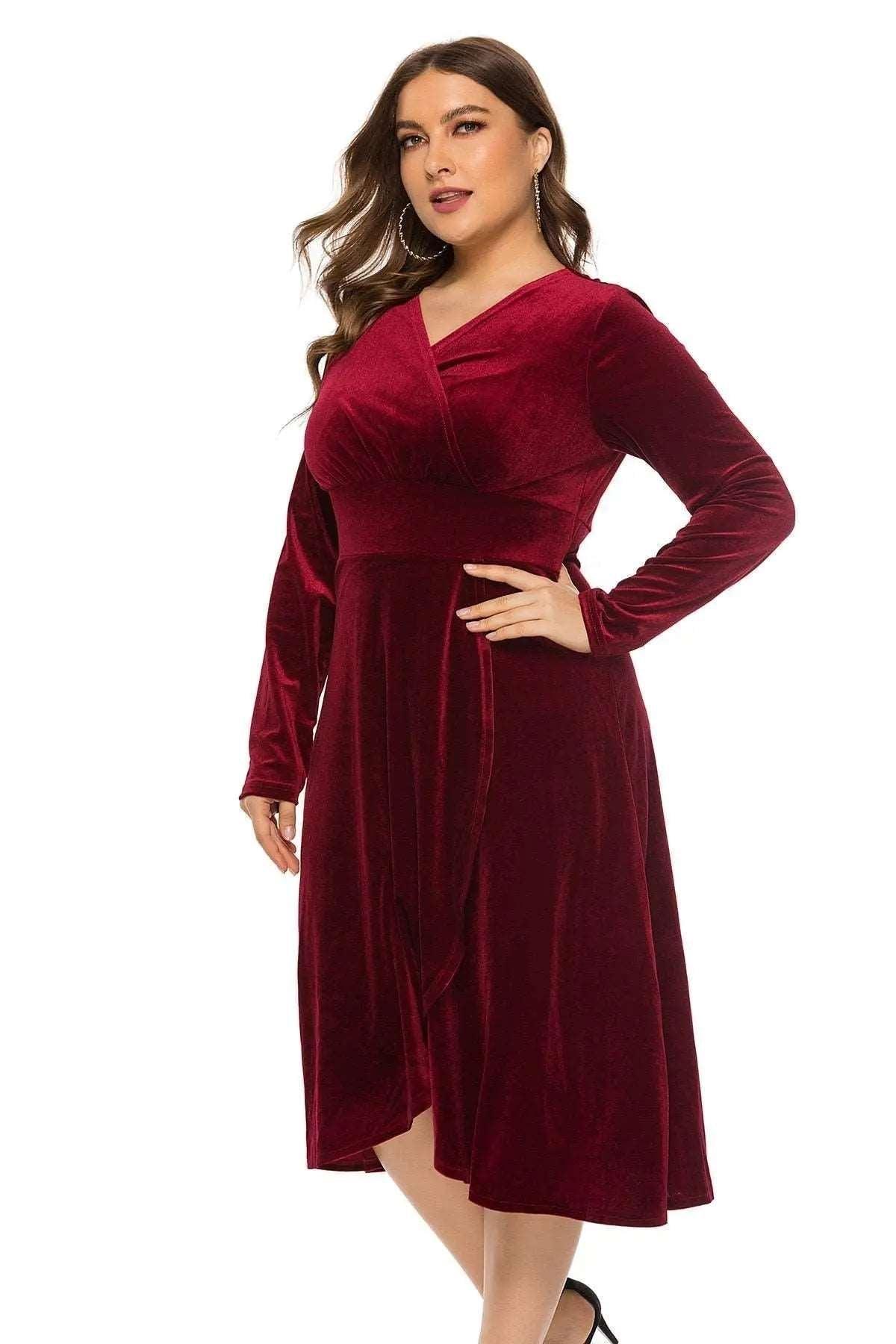 Women's Velvet Midi Dress Mid-Calf V-Neck - HEPSIBAH SHOP