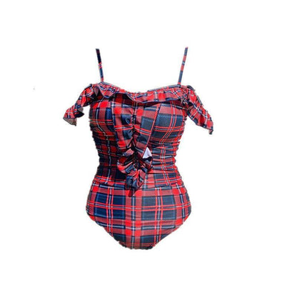 Girls plaid one-shoulder one-piece swimsuit women - HEPSIBAH SHOP