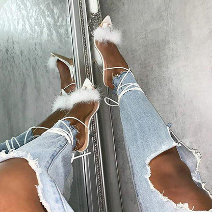 Feather strap crystal high heels - HEPSIBAH SHOP