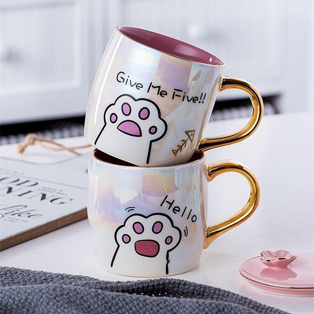 Cartoon Ceramics Mug With Lid and Spoon Coffee Milk Mugs Cute Creative Breakfast Cup Valentine's Day Wedding Birthday Gift