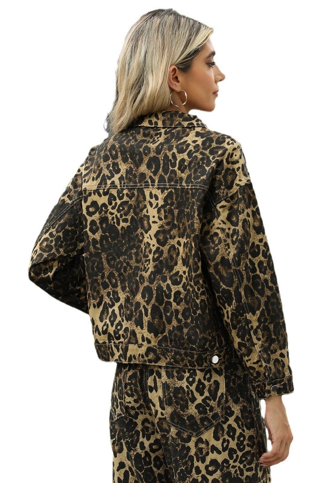 Washed Leopard Print Denim Coat Jacket - HEPSIBAH SHOP