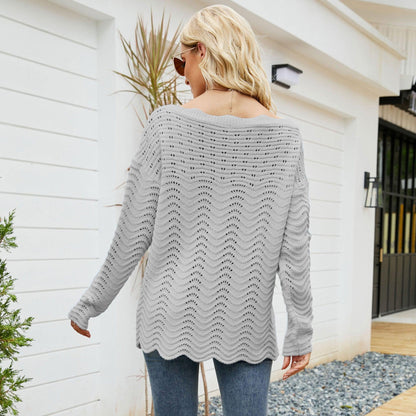 Hollow Pullover Lace Knit Word Neck Off Shoulder Sweater Women - HEPSIBAH SHOP