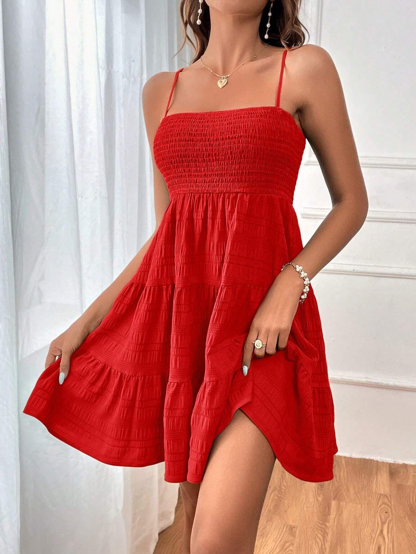 Summer Square-collar Suspender Pleated Dress Fashion Solid Color Beach Dresses For Womens Clothing - HEPSIBAH SHOP