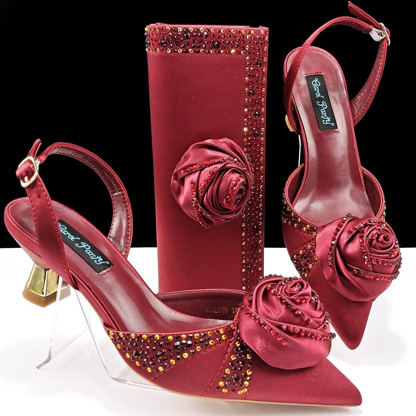 Women's Shoes And Bags Handmade Flower Decoration High Temperature Rhinestone Satin High Heels Suit - HEPSIBAH SHOP