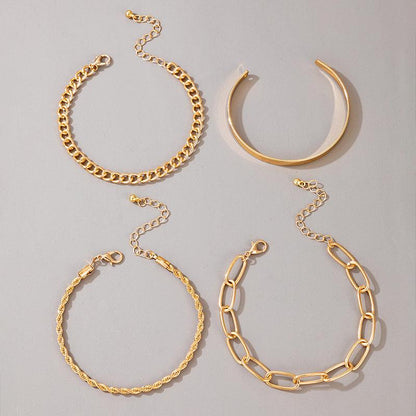 Exaggerated And Minimalist Gold Thick Chain Bracelet Set Of Four Pieces