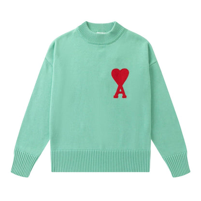 Heart Letter Embroidered Crew Neck Pullover Sweater - HEPSIBAH SHOP