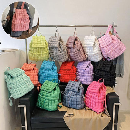 Candy Color Quilted Women Backpack Puffy Down Padded School Bag Large Cotton Travel Back Pack Bags For Women Plaids Shoulder Bag - HEPSIBAH SHOP